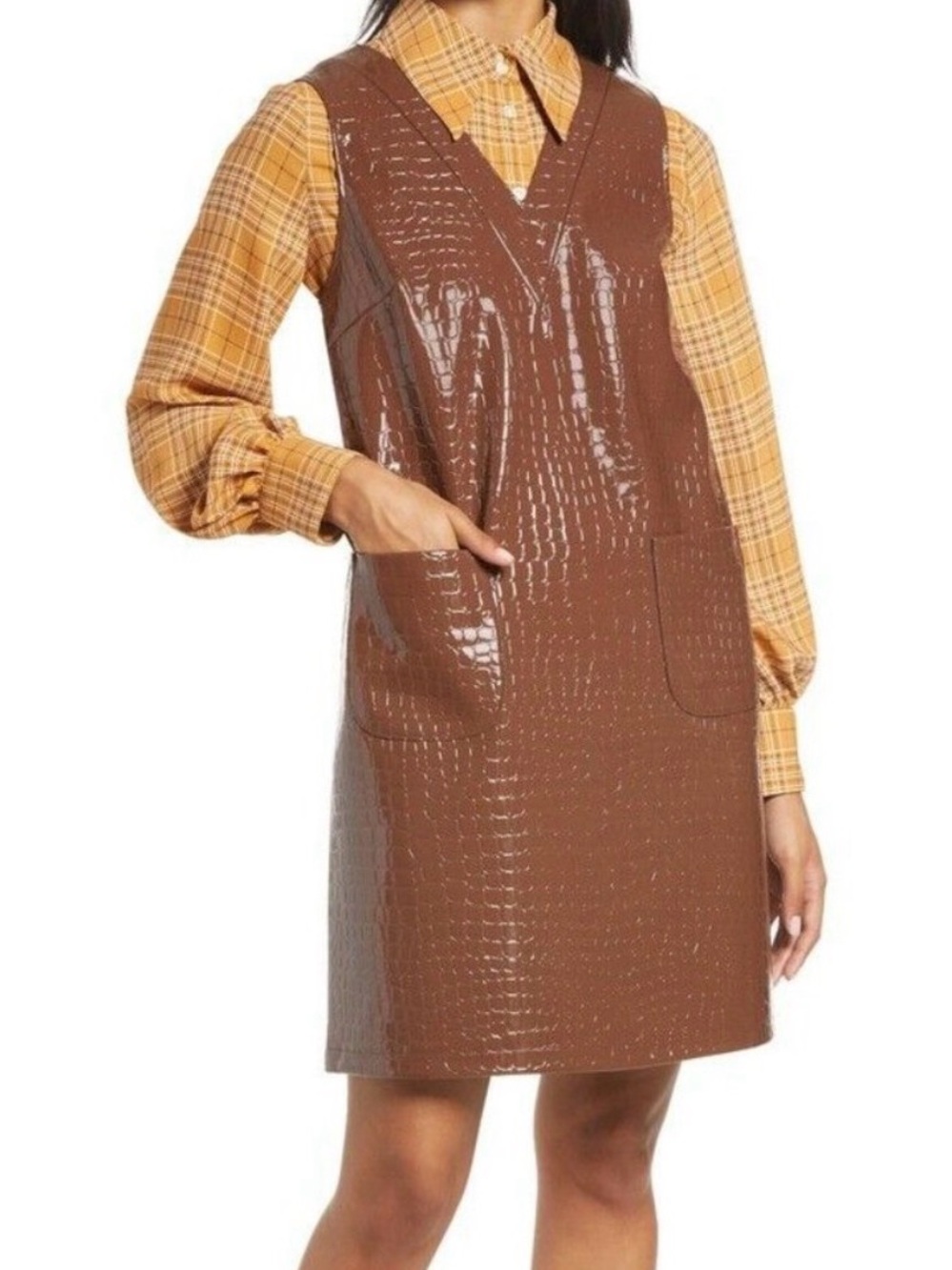 Halogen Brown Faux Leather Crocodile Dress